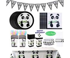 Amycute 121 Piezas 20 niños Vajilla de Panda Desechable Fiesta de Cumpleaños niños de cumpleaños Vasos Platos para Cumpleaños de niños, Fiesta Deco, Baby Shower