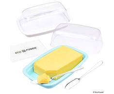 Eco-Fused Mantequillera con Tapa y Cuchillo para Mantequilla - Conjunto de 2 (Grande y Mediano) - Mantequillera con Tapa Transparente - Bandejas de Almacenamiento para Mantequilla o Queso