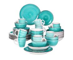 vancasso Serie Bella Verde Juego de Vajillas de 40 pcs Vajillas Gres, Platos de Cena/Postre Platos Hondos, Cuencos, Tazas Vajillas para 8 Personas Vintage Estilo