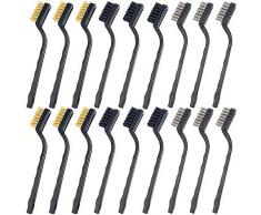 CKANDAY 18 Paquetes de Mini Juego de cepillos de Alambre (Acero Inoxidable + latón + Nylon), Mango Curvo, Cepillo de cerdas de mampostería para Limpiar escoria y óxido de Soldadura, 6 pzas por Tipo