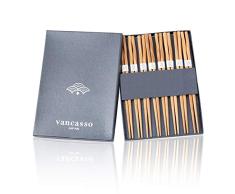 vancasso Palillos 8 Pares de Palillos Japoneses Naturales Madera 9 Pulgadas Reutilizables, Lavables para Lavavajillas Palillos para Comer/Sushi