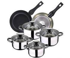 Bergner PK1925 batería de Cocina 4 cacerolas con Tapas de Vidrio, más Set 2 sartenes 20/24 cms-aptas para inducción, Acero Inoxidable/Aluminio Forjado, Verde