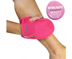 Guante Exfoliante Corporal Guantes de esponja - la ducha que remueven la capa seca y delgada de bronceado. Esponja de baño y Spa para el cuerpo. Limpia y exfolia tu cara, brazos y piernas (Rosado)