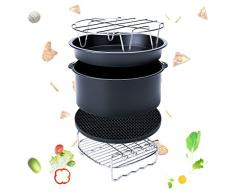 Kits de accesorios para freidora Ecrazybaby888 (Juego de 5), Fit Gowise Philips Cozyna, capacidad para todo 3.0L, todos 3.7QT 5.3QT 5.8QT, incluyendo Cake Barrel, Bandeja para horno, Parrilla, Almohadilla para olla, Pot Rack, Tapete de silicona