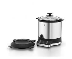 WMF Arrocera 220 W con 1 L de capacidad, con tapa recipiente, base dual, mantenimiento automático del calor, incluye taza y cuchara medidora, exterior de acero inoxidable de cromargan mate
