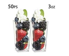 Tazas de postre de plástico transparente, forma cuadrada, 3 onzas, 50 unidades, mini tazas, tazas de chocolate para postres | Mini vasos de plástico [Mini Maravillas]