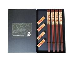 Mainiusi Juego de Palillos Reutilizables con el Resto Juego de Palillos Chinos del Sostenedor Antideslizante de Madera Natural 4 Pares con la caja de Regalo Negra Vajilla de la Cena Hecha a Mano para la Comida