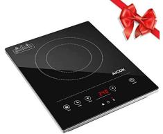 AICOK Placa de Inducción Portátil Full Crystal con 2000 W, 10 niveles de Potencia, Temporizador de 3 horas y Bloqueo de Seguridad, Control Táctil, Delgado de 5 cm y Programable