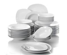 MALACASA, serie Elisa, 48 piezas Juegos de Vajillas de Porcelana, 12 Platos de Postre, 12 Platos de Sopa, 12 Platos planos y 12 Cuencos de Cereales Vajillas para 12 Personas