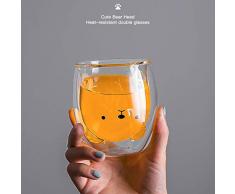 Binoster Taza Linda Taza de café Taza de té Vasos Vasos con Aislamiento de Doble Pared Taza de café Taza de Leche, Oficina y cumpleaños Personal (Oso)
