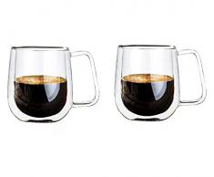 Vicloon Cristal Vidrio de Doble Pared, Taza de Cafe Doble 250 ml, Tazas de Café Resistentes al Calor, Doble Pared de Vidrio de Borosilicato Adecuado para Té, Café, Capuchino (Set de 2)