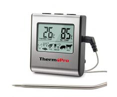 ThermoPro TP16 Termómetro digital de Cocina Carne y Alimento / Termómetros para Carne Barbacoa Horno y Parrilla, con Temporizador de Alarma, y la Sonda de Acero inoxidable
