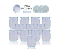 Vasos yogurtera de cristal con tapa pack de 12 botes para yogurtera de 143 Ml tarros para postres recipiente para moulinex, lidl, severin, braum y resto de yogurteras (Tapa Blanca) (143)