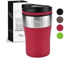 Milu Termo Taza 210ml - Vaso Termico de Viaje - Café para Llevar - Taza de Viaje - Taza de acero inoxidable para beber - con aislamiento de doble pared (Rojo, 210ml)