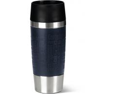 Emsa Travel Mug Taza térmica, mantiene calor 4 h y frío 8 h, acero inoxidable con base antideslizante y zona de agarre de silicona con letras grabadas, Azul, 8.1 x 8.1 x 20.1 cm