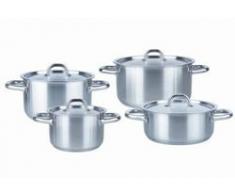 Fissler family line / Juego de ollas de acero inoxidable, compuesto por 4 piezas (3 ollas de cocción, 1 rustidera) con tapaderas, lavable en el lavavajillas y apto para inducción
