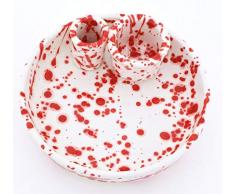 ACEITUNERO PALILLERO en Ceramica Hecho y Pintado a Mano con decoración Mate Rojo. 18,5 cm x 18,5 cm x 7 cm