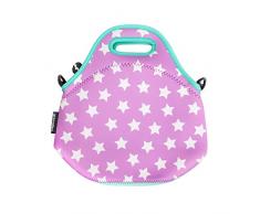 Fringoo®, bolsa de almuerzo de neopreno para niños con aislante térmico, bolsa con correa para el hombro con cremallera, bolsillo enfriador, almuerzo, día de campo, guardería, escuela, lindo. normal Unicorn Purple Stars - Lunch Bag