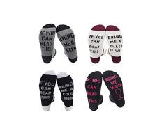 TTD 4 packs unisex si se puede leer esto Tráeme un vaso de vino de café cerveza de algodón de largo equipo calcetines
