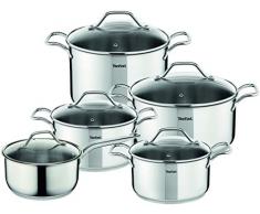 Tefal Intuition A702SC85 - Set de Cazo 16 cm, Cacerola 20/24 cm, Olla 28 cm con Tapa, Acero Inoxidable, Marcas de Medición, Tapas de Cristal, Aptas para del Horno, Todo Tipo de Fuegos