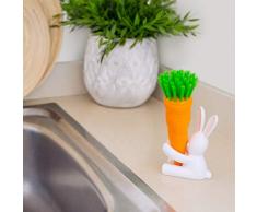 Balvi Cepillo lavaplatos Bunny Cepillo en Forma de Zanahoria y Soporte en Forma de Conejo para Platos, ollas, sartenes y Otros Plástico PP/poliresina