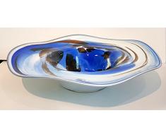 Placa gigante de vidrio coloreado, Plato, cascara de vidrio cristal soplado con la boca, en tonos azul, beige, bianco de marmol, cristal ornamentales, diametro circa 28 cm, diseñado y fabricado por la Oberstdorfer Glashütte