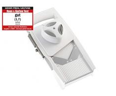 Leifheit Rallador multiusos 4+1, rallador de verdura con afiladas cuchillas intercambiables, loncheadora con múltiples tipos de corte, mandolina de cocina con recipiente para los restos, blanco