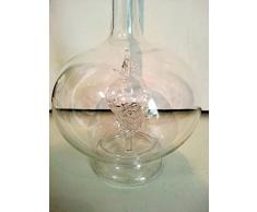 Jarra de cristal transparente y soplado a boca, botella, decantador, garaffa, flacon de vidrio claro con una uva de cristal claro en el interior, rellenable, capacidad 0,5 litro y altura aprox. 30 cm, desenado y fabricado por Oberstdorfer Glashütte