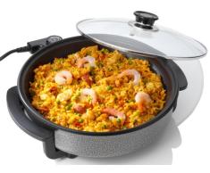 SARTÉN ELÉCTRICA PIZZA PAN MULTIFUNCIÓN PORTÁTIL 1500 W (32 CM DIAMETRO) TAPA DE CRISTAL. COLOR NEGRO