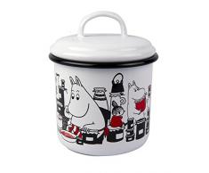 Muurla Tarro con tapa (1 L, esmaltado), diseño de Moomin con botes de mermelada, color blanco