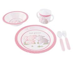 Bieco 04000267 - Vajilla infantil (melamina, 5 piezas), diseño de animales, color rosa