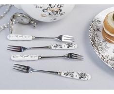 Creative Tops V & A Alicia en el país de Las Maravillas de Postre/Tenedores de Postre en Porcelana Decorativo con Asas, Acero Inoxidable, Color Blanco, 15 x 1,5 x 1,5 cm