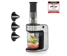 WMF Cortador Kult X - Cortador verduras en espiral eléctrico de 80 W, 3 accesorios de corte de 9 a 3 mm y recipiente transparente de 1,25 L , acabados de acero inoxidable de Cromargan® mate