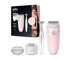 Braun Silk-épil 5 5-820 Depiladora mujer eléctrica, depilación suave para principiantes, cabezal de rasurado y recorte, pinzas micro-grip, blanco/rosa