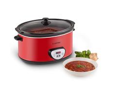 Klarstein Banquet - Olla de cocción Lenta, Olla Lenta, 6,5 l, 320 W, Temporizador, Panel de Control con Pantalla Digital, Interior de cerámica, Tapa de Vidrio, Apto para lavavajillas, Rojo