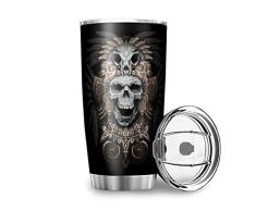 Fanaxii Vikingo Calavera Acero Inoxidable Taza de café a prueba de fugas Termo con doble pared aislante, vaso de coche con tapa, Travel Mug para viajes, oficina o coche, blanco, 600 ml