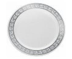 Decorline-Vajillas desechables Partido plato Platos de plástico blanco con borde de plata de plástico resistente vajillas desechables (Placa de 19 cm)