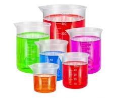 BUZIFU 6pcs Vasos Medidores de Plástico, Jarra Medidora de Plástico PP, 25ml a 500ml, Resistente al Calor y al Ácidos, Taza de Medición Transparente, para Medir Muchos Líquidos, Hornear y Laboratorio