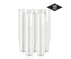 100 Vasos de Chupito Desechables de Plástico Duro, Transparente (60 ml) - Resistente y Reutilizable - Ideal para Shots Vodka Jelly Postres Fiestas Cumpleaños Navidad Bodas