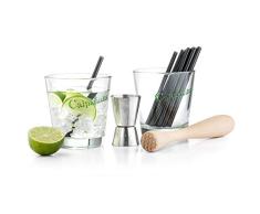 Bredemeijer Caipirinha - Juego de copas de caipirinha con mano y bandeja de servir (acero inoxidable, diámetro 35 cm)