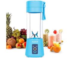 AUFELL versión Mejorada Licuadora Personal, Vaso exprimidor portátil/Mezclador de Frutas eléctrico/batidora de Zumo USB, Recargable, Seis Cuchillas en 3D para una excelente Mezcla, 380 ml (Azul)