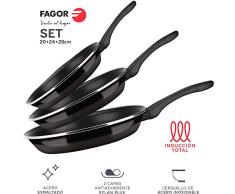 Fagor SARTEN OPTIMAX. Sartén Antiadherente Doble Capa, Acero esmaltado de 1,5mm de Espesor, Compatible con Toda Clase Cocina, inducción, cerquillo de Acero. Apta lavavajillas (SARTEN, 20+24+28)