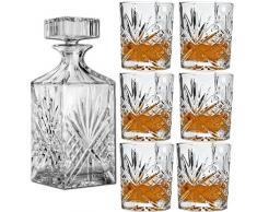 Decantador de whisky con vasos de vino o licores, como copa para Brandy