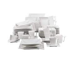 MALACASA, Serie Flora, Vajilla de Porcelana, 60 Piezas, Juego de Café, con 12 Tazas, 12 Platos Llanos, 12 Platos, 12 Platos de Postre, 12 Platos de Hondos, Marfil