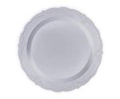 VAJILLA PARA FIESTAS DESECHABLE DE 20 PIEZAS | 20 platos grandes | Platos de plástico resistente | Elegante aspecto de porcelana fina | Para bodas y comidas de lujo (Vintage - Gris | 26 cm)