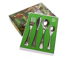 magnífico librum Diseño Cubertería infantil 4 piezas Plata de acero inoxidable Nombre de Grabado con oso Animales Diseño de bautizo para niños pequeños Besteck - Waldtiere Talla:Ohne Gravur