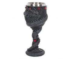 Nemesis Now - Copa con diseño de dragón (20 cm, Resina, con Inserto de Acero Inoxidable, tamaño único), Color Negro