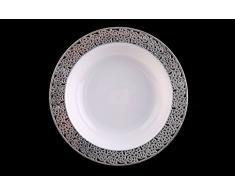 DECORLINE Estable Luxe placa de plástico desechables platos -Desechables lujo Vajilla - blanco con encajes borde de plata -Inspiración Colección(Placa de 26 cm)