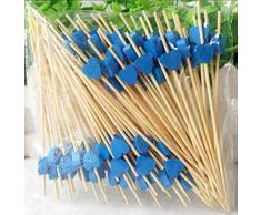 Palos De CÓCtel 100 Cuentas Palillos De Madera Suministros Para La Fiesta Volantes Comida Para Comer Frutas Bocadillos Bocadillos - Corazones Azules