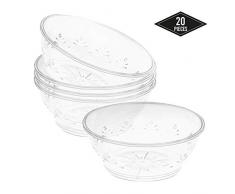20 Cuencos Desechables Reutilizables Elegantes, 285ml - Bol de Plástico Resistente - Para Sopa, Aperitivo y Postre - Diseño de Pétalo - Articulo de Fiesta, Cumpleaños, Celebración.